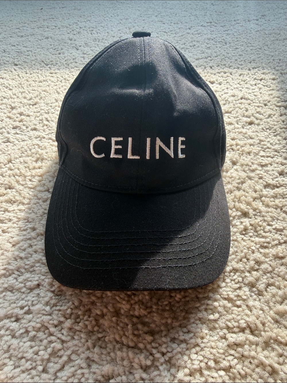 Celine Black Baseball Cap with White Logo Embroidery